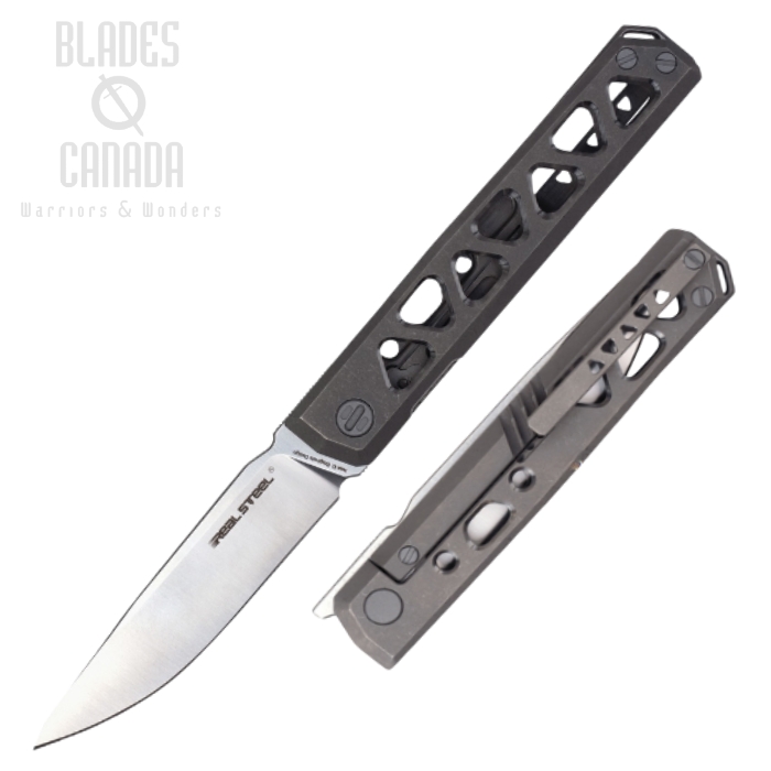 Real Steel Burns Flipper Framelock Knife, VG10, Titanium Stonewash, 7661S